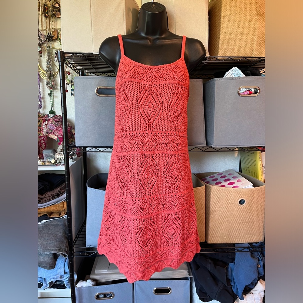a new day Coral Knit Crochet Tank Dress